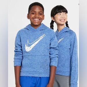 Nike Big Kids Therma-FIT Royal Blue Heather Hoodie with White Swoosh SZ M(10/12)